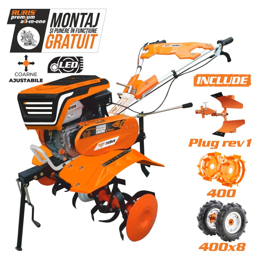 Motosapa RURIS 701KS + roti cauciuc 4.00-8 + plug reversibil rev1