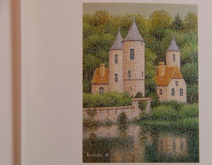 西村龍介の古城絵画 点描油絵・水辺静日／オール堂