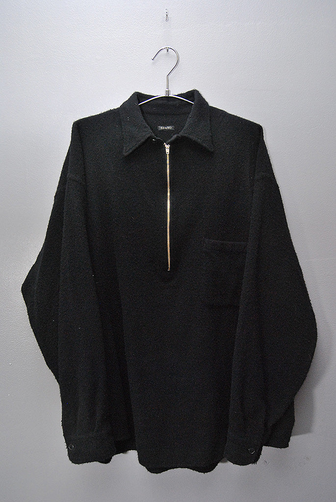 COMOLI 縮絨ウール ハーフジップ シャツ