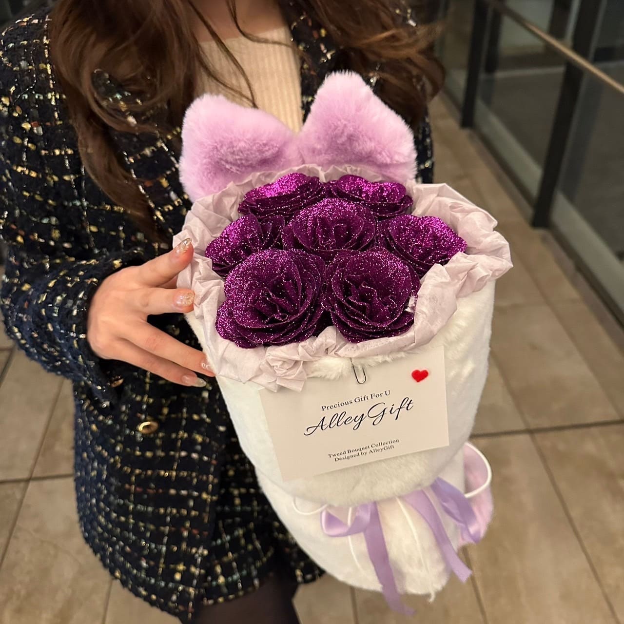 紫色の猫花束 | AlleyGiftワンホンブーケの動物シリーズ – AlleyGift