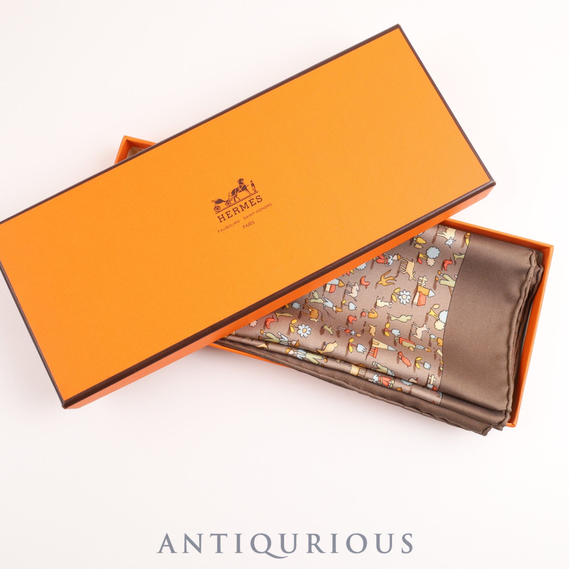 エルメス スカーフ カレ45 ブラウン 牧場柄 シルク100% 箱 | 東京銀座