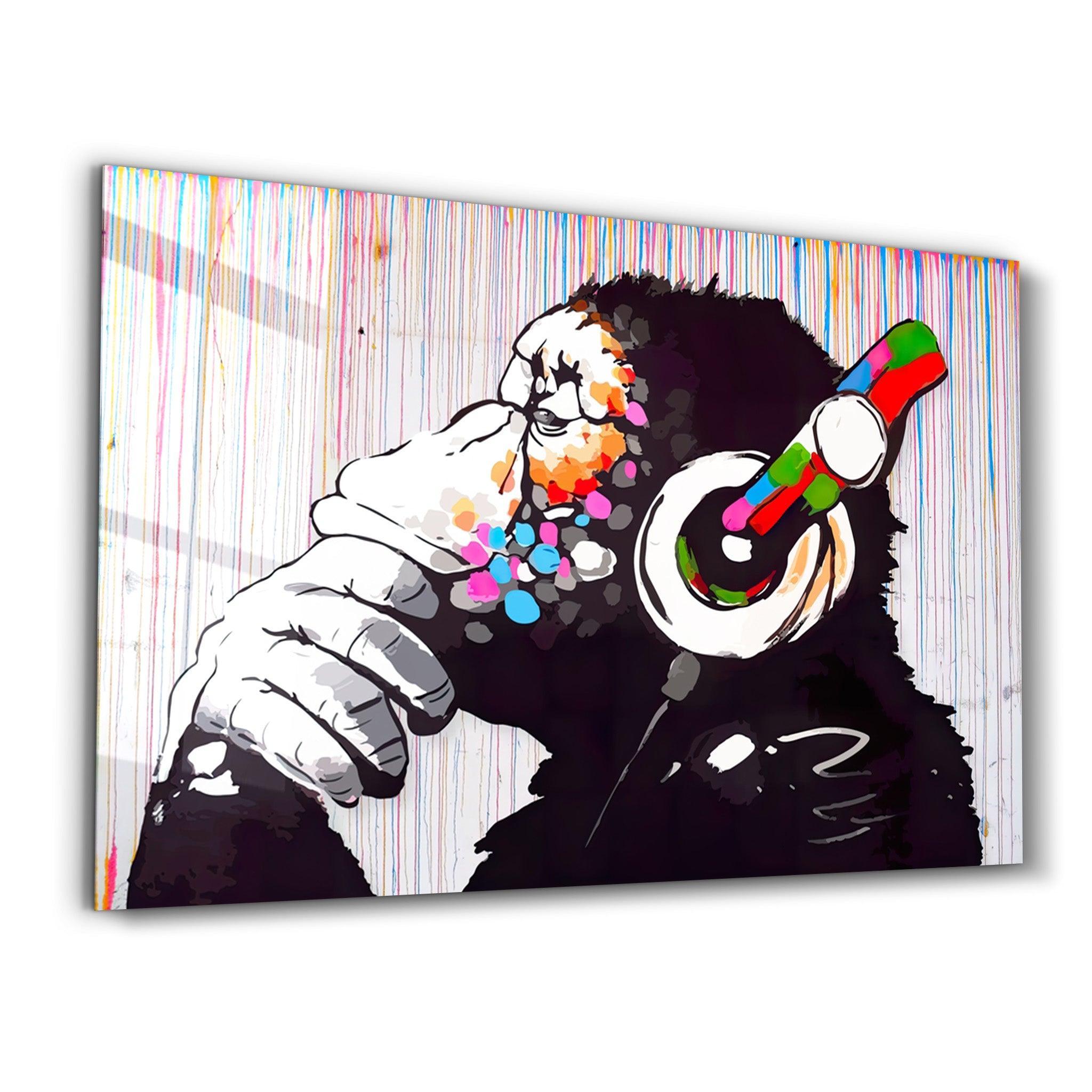Banksy Monkey Beat Glass Wall Art – Artdesigna