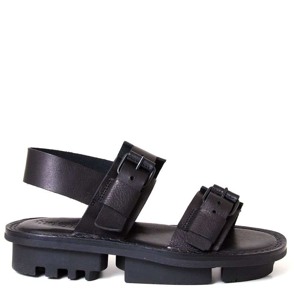 Trippen Review. Women's platform black leather sandal. Made in
