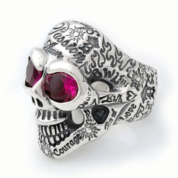 Medium Graffiti Master Skull Ring w/Stones - Bill Wall Leather Inc.