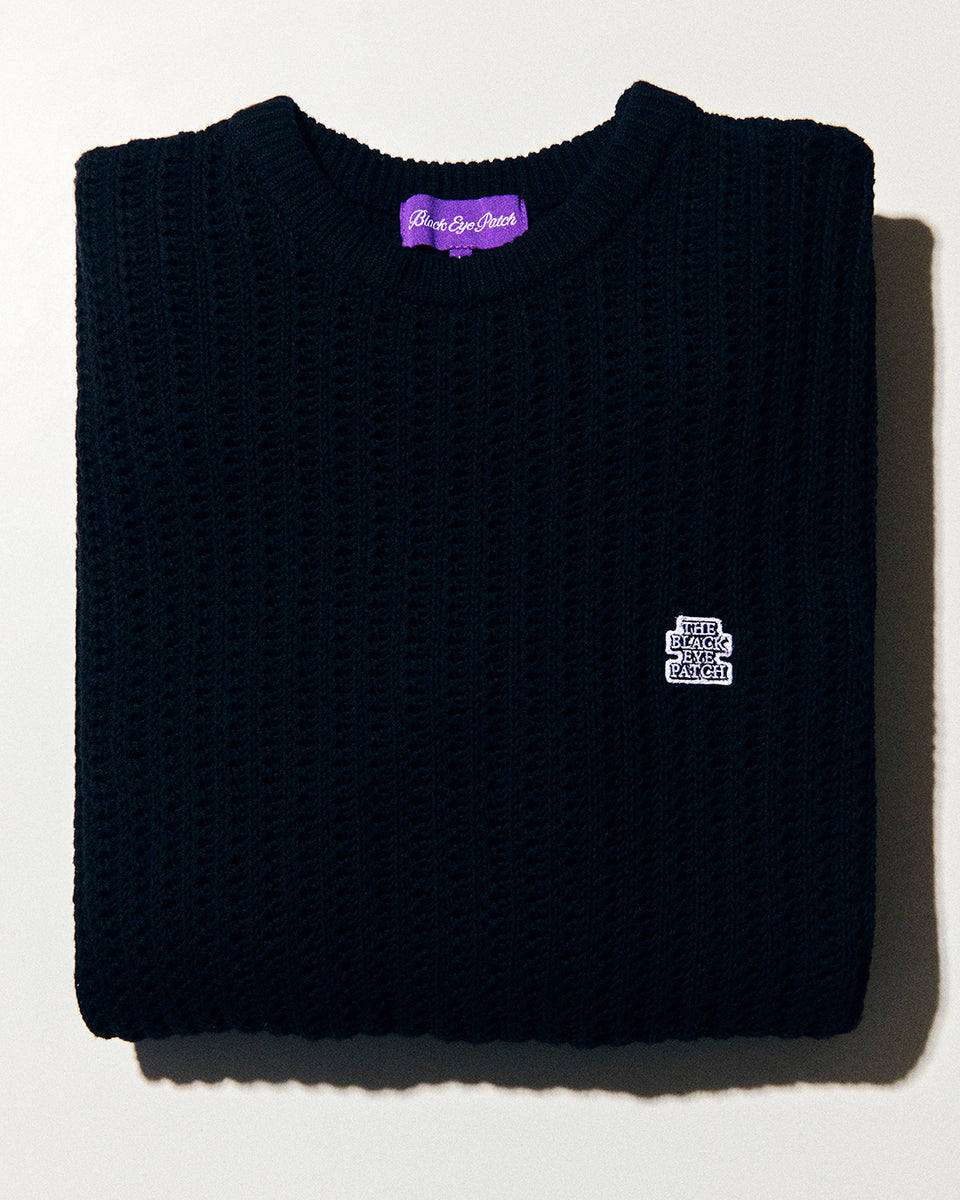 OG LABEL WAFFLE KNITTED CREW BLACK – BlackEyePatch