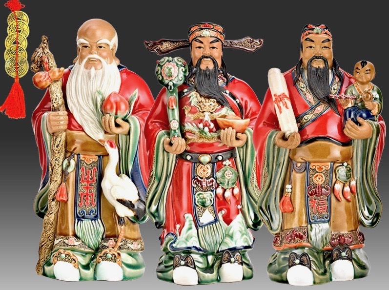 中国 景徳鎮製 色絵 禄星寿星像 送料込み251222 中国 景徳鎮製 色絵 禄