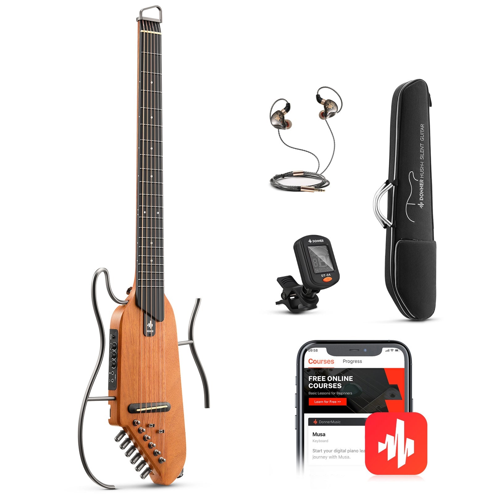 HUSH-I Acoustic-Electric Guitar Kit for Travel Silent Practice Donner