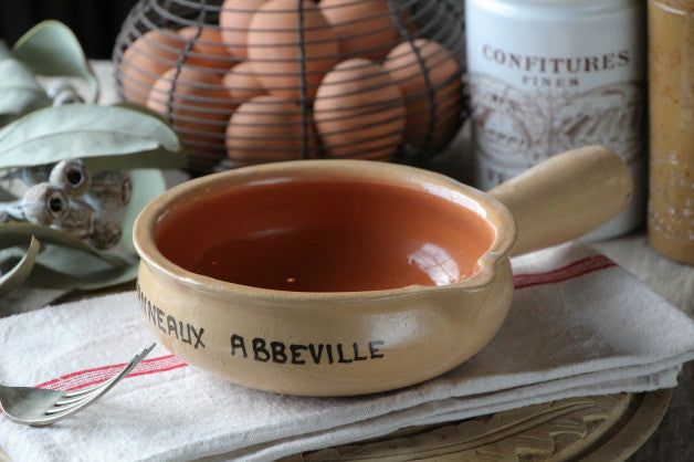 優しい色味が可愛い文字入り片手鍋 フランスアンティーク陶器