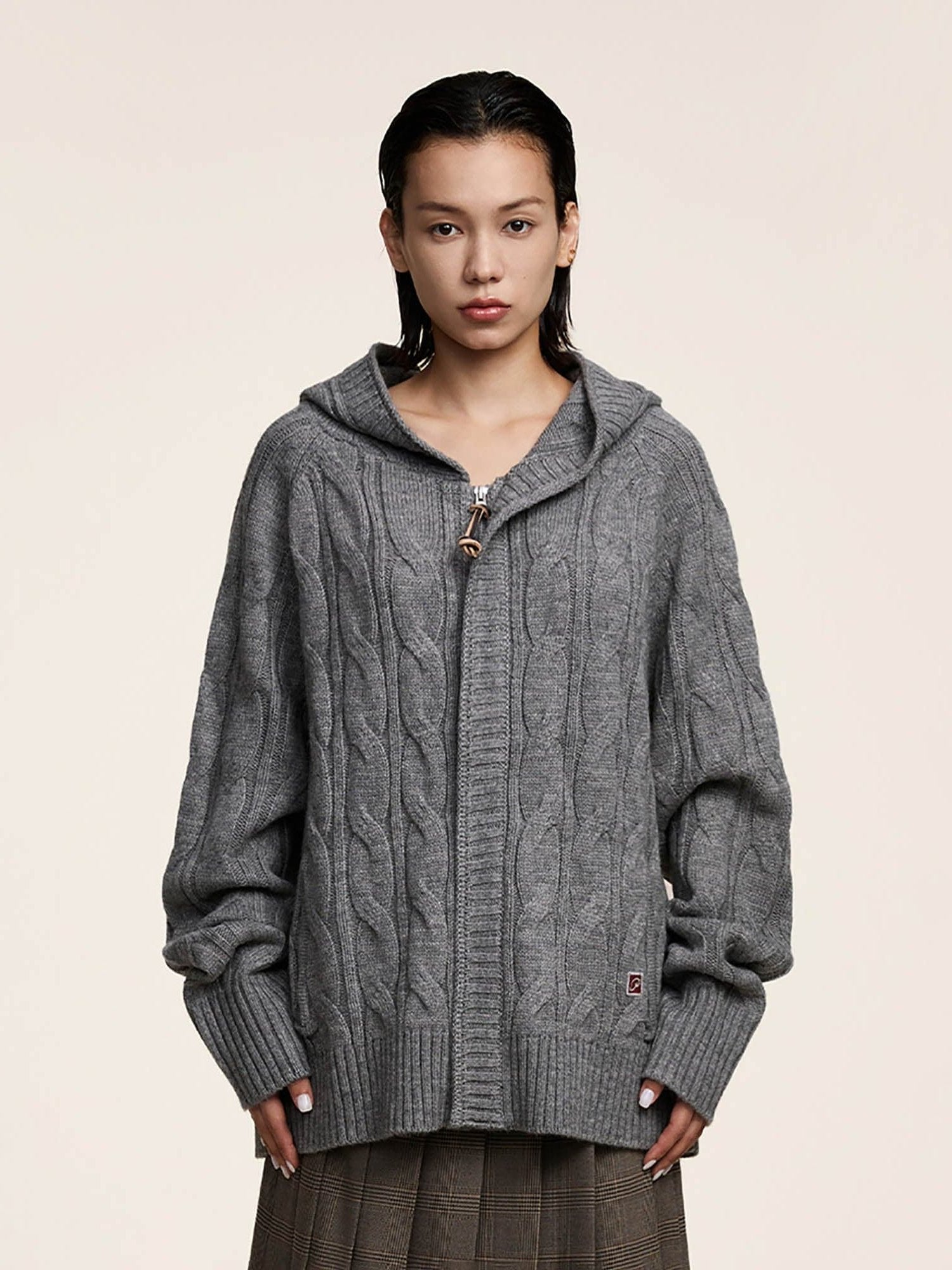 Cable Knit Hooded Cardigan