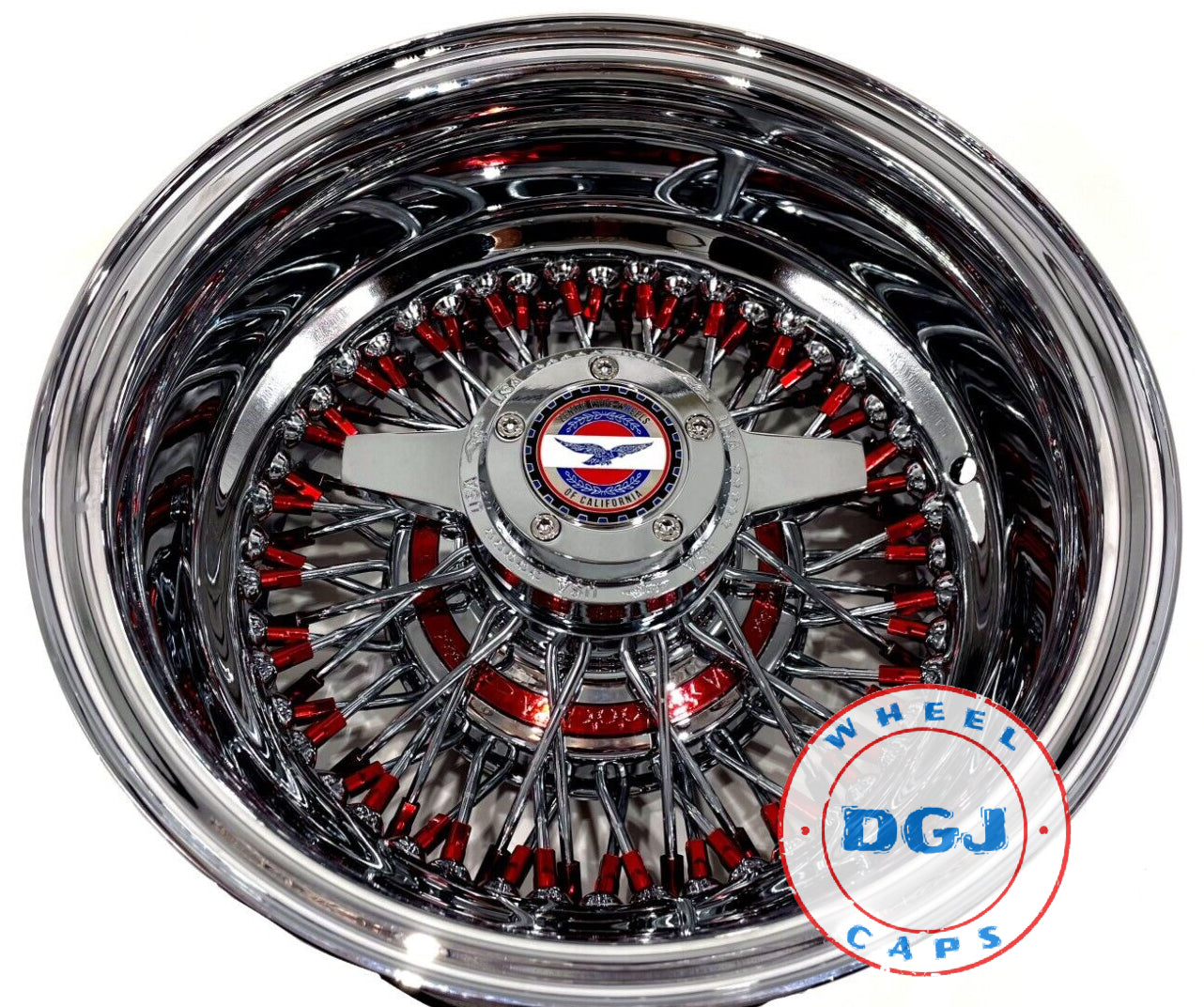 13x7 Rev Zenith Style Chrome Lowrider Wire Wheels w/ Red Nipples