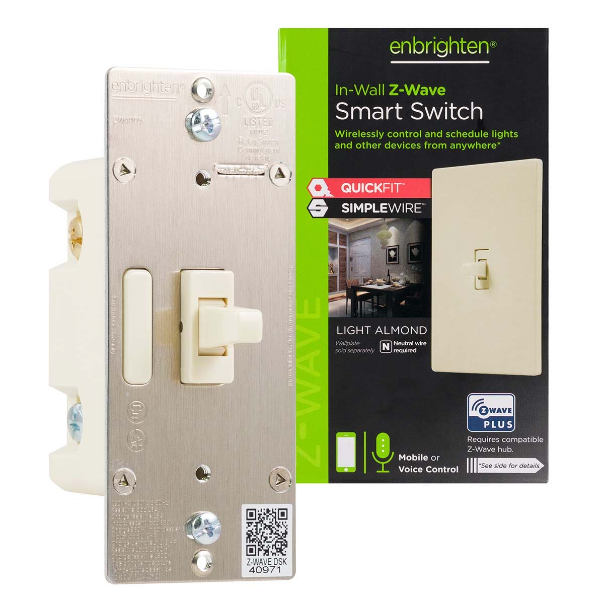 Enbrighten Z-Wave In-Wall Smart Toggle Switch with QuickFit™ and Simpl
