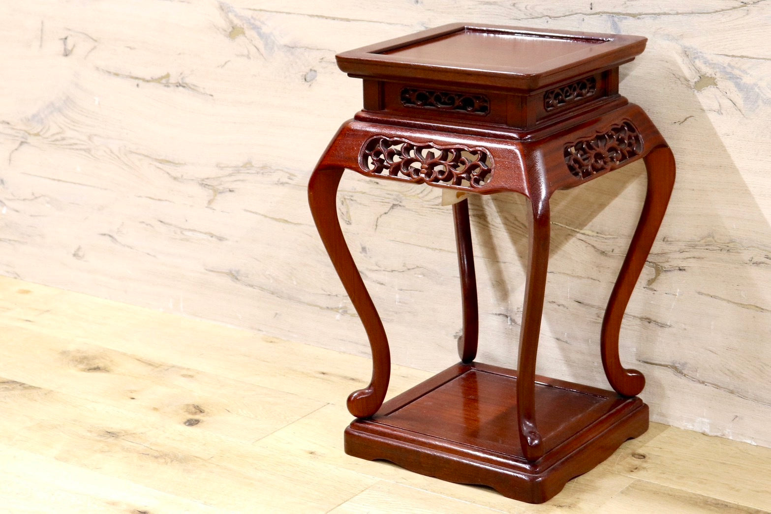 GMHS473○karimoku / カリモク 透かし彫り 木製 天然木 花台 飾り台