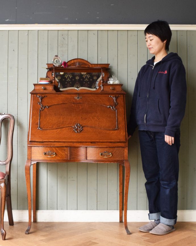 ミラーが付いたライティングビューロー、豪華なアンティーク英国家具(q