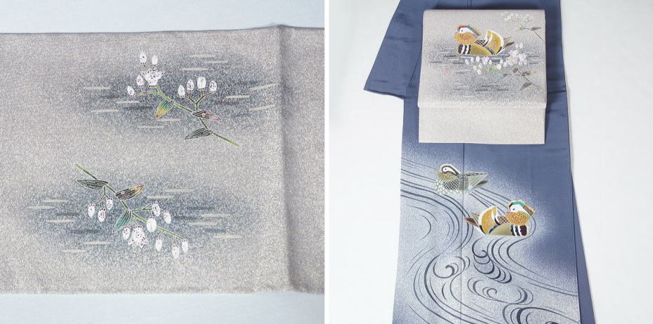 特選】人間国宝 羽田登喜男作 鴛鴦訪問着と袋帯のセット 落款入り