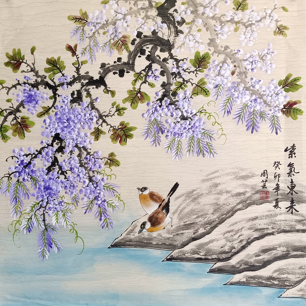 唐寅 花鳥図 掛け軸 四尺 手描き 中国美術 絵画 書画 花鳥 インテリア