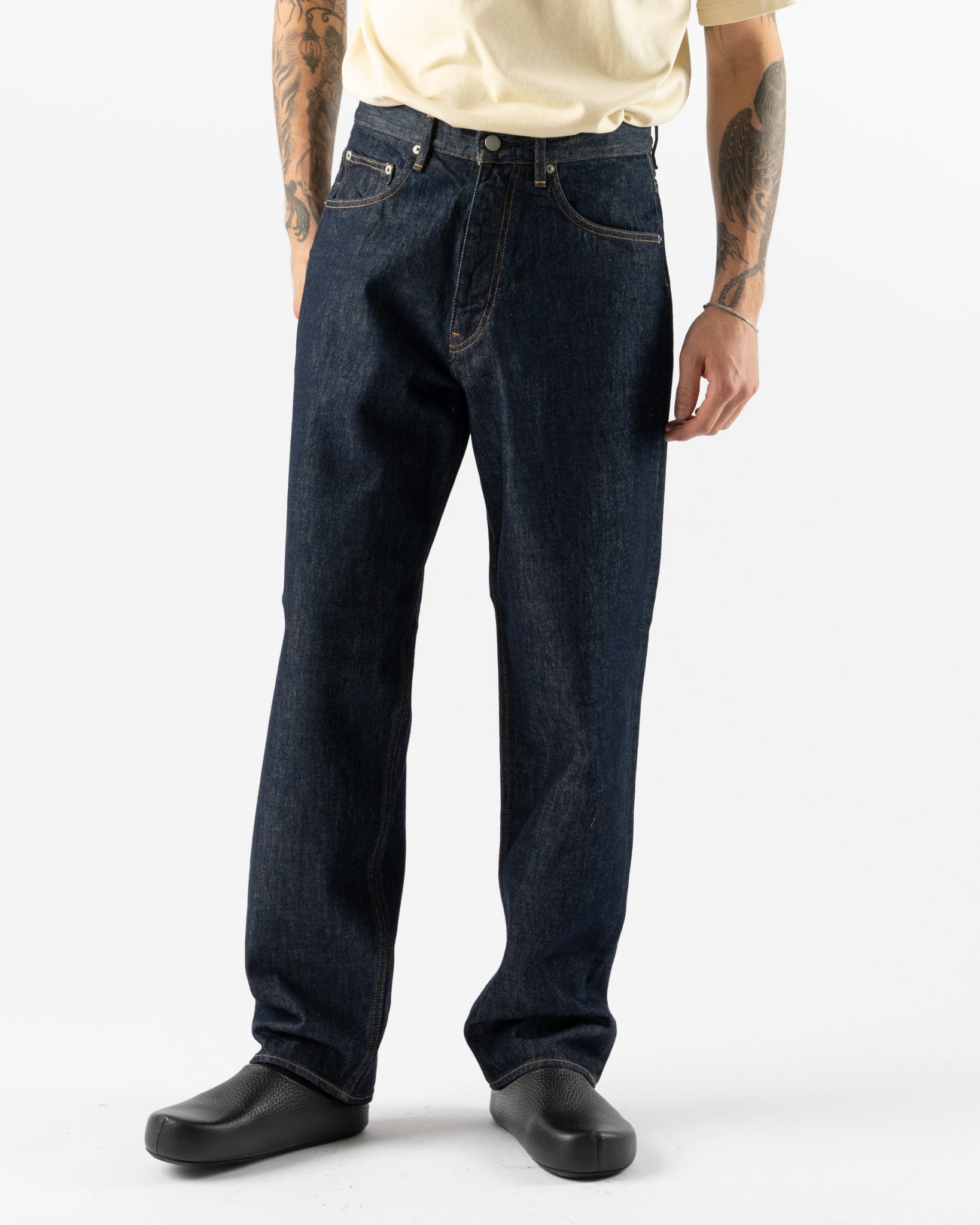 Auralee Hard Twist Denim Wide Pants in Indigo Curated at Jake and