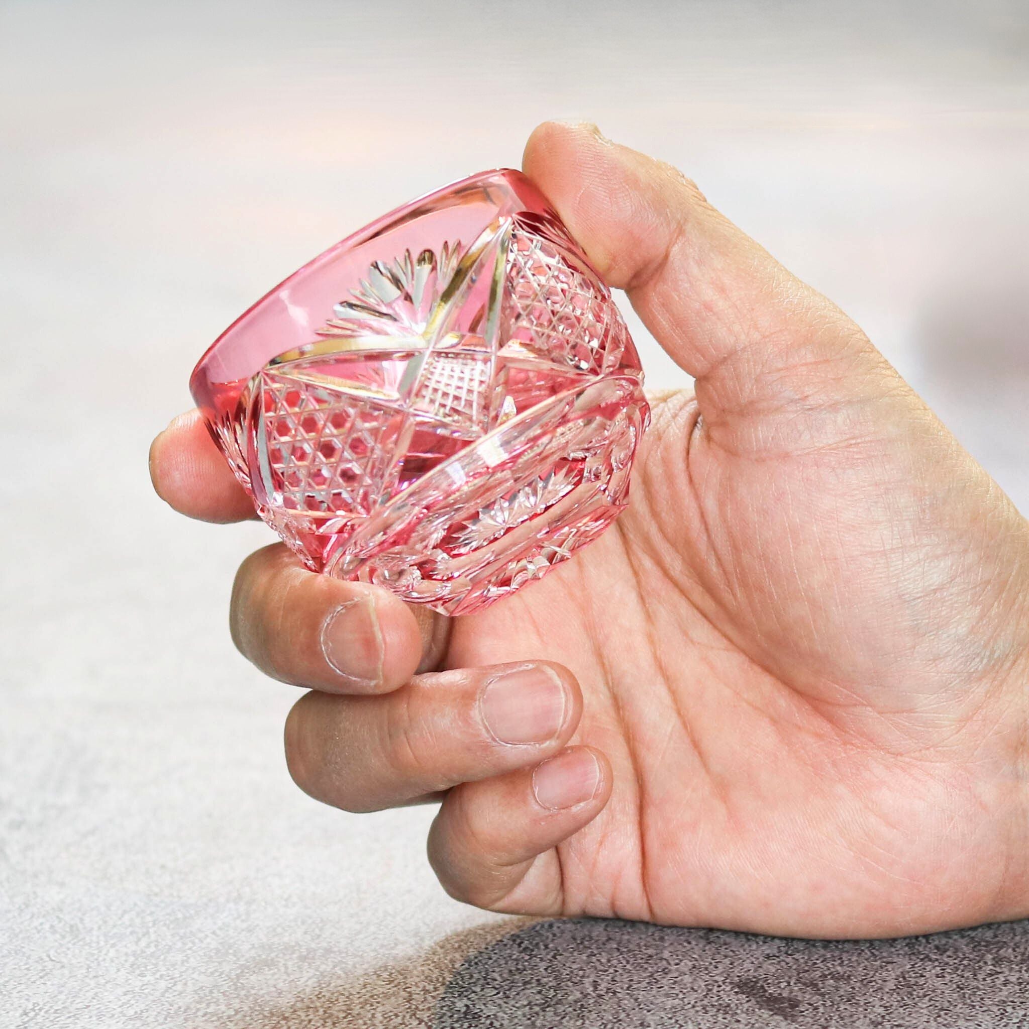 綾ガラス 酒器 | 綾切子 猪口 | 金赤 | グラスアート黒木