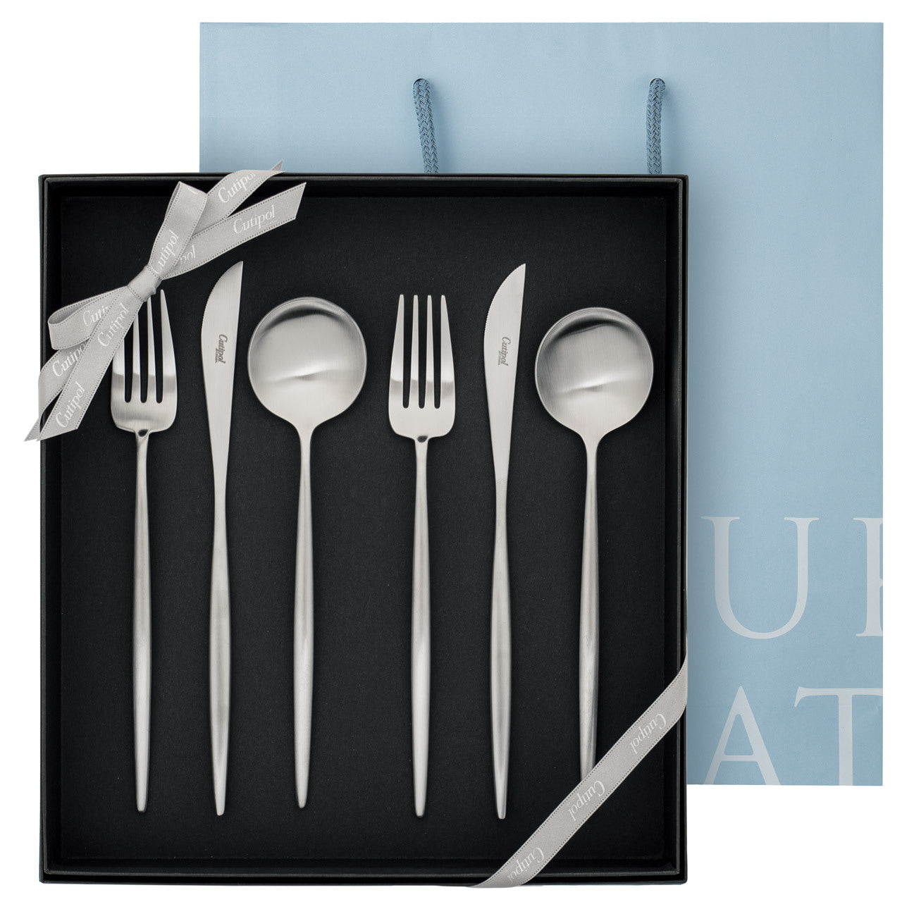 クチポール MOON/ムーン ディナー 6本 ギフトセット マットシルバー 黒