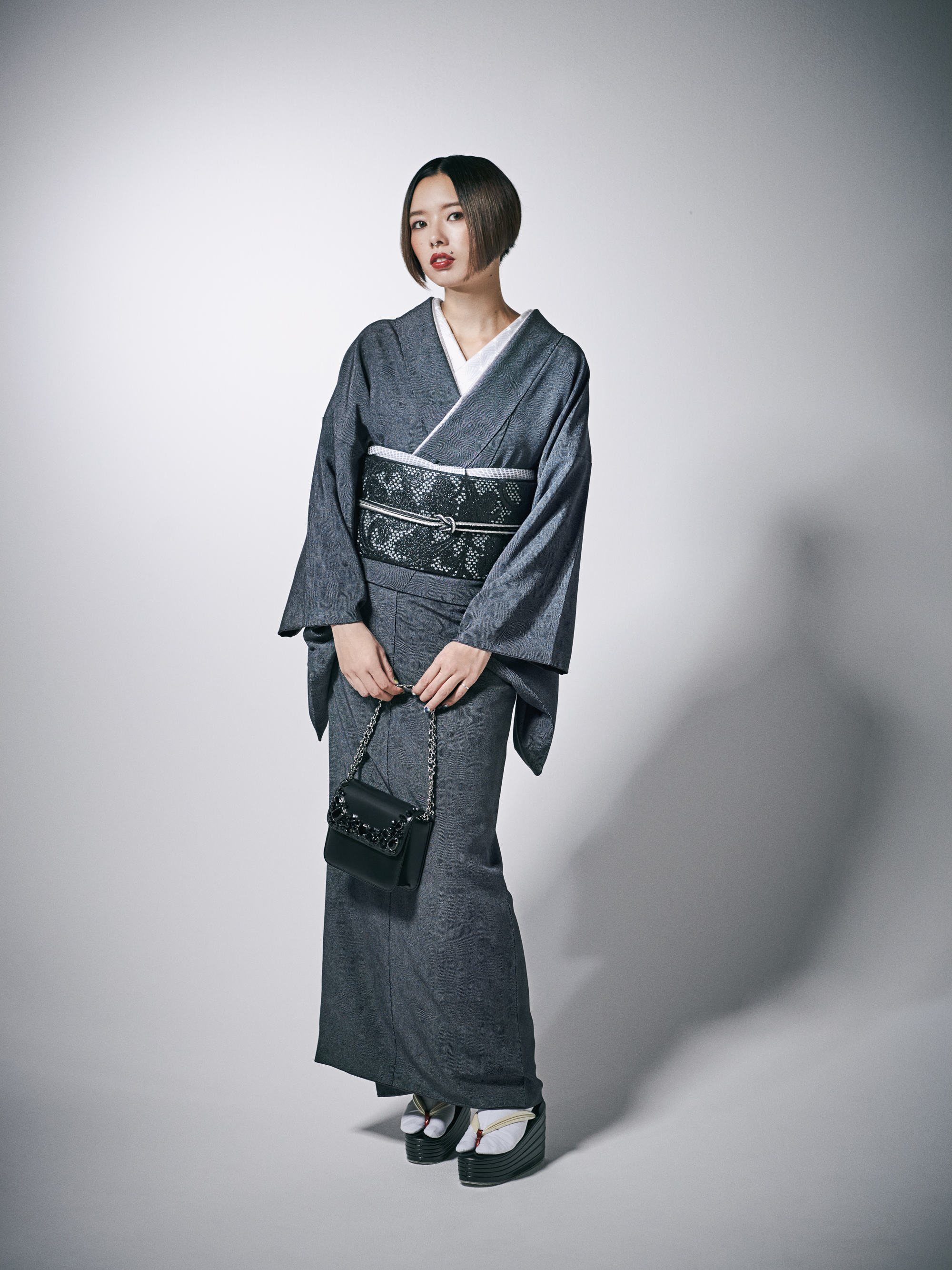 着物｜江戸小紋｜フランス縞 白黒｜石塚染工｜錐彫｜