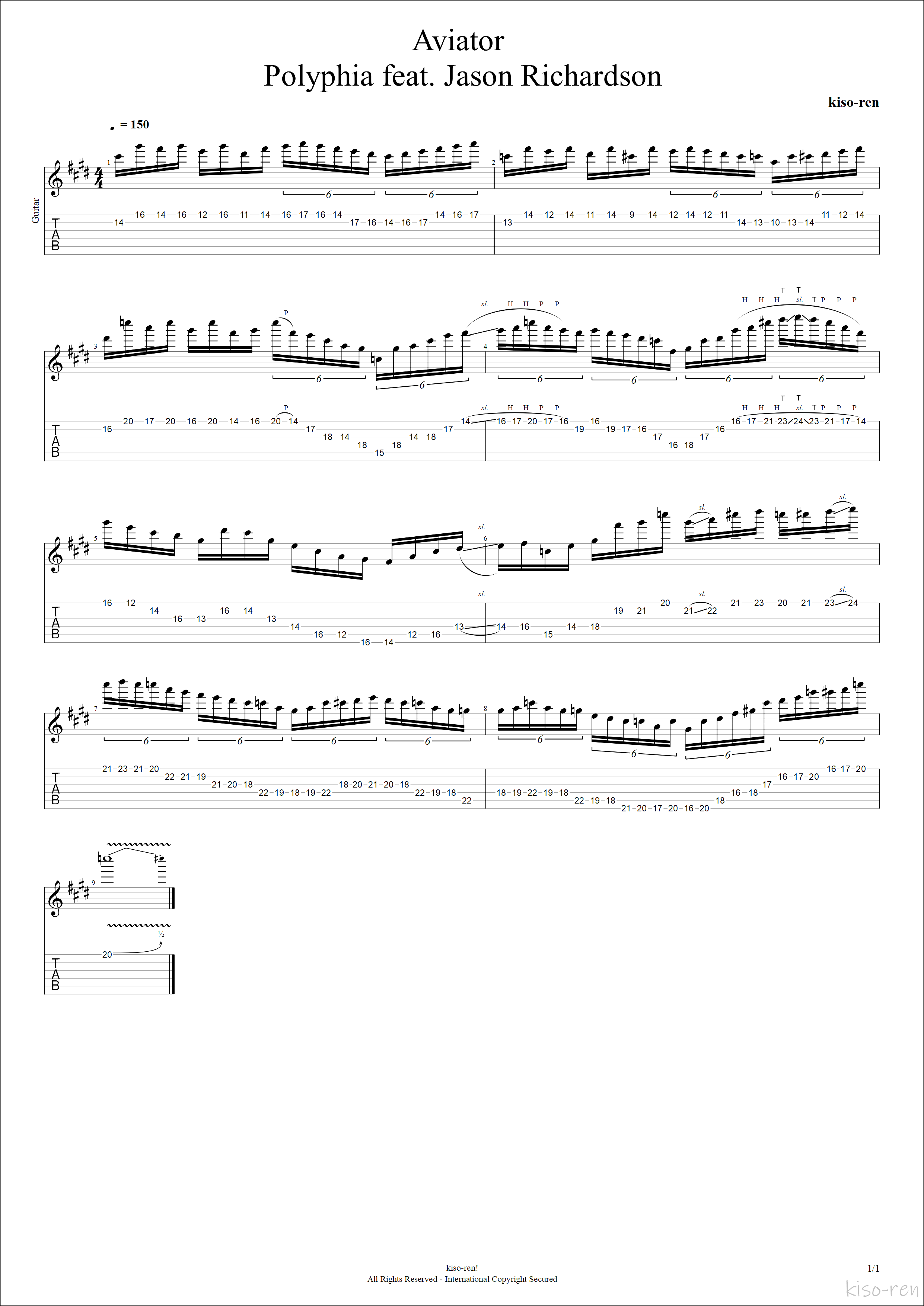 Aviator Polyphia feat. Jason Richardson Guitar solo TAB ポリフィア