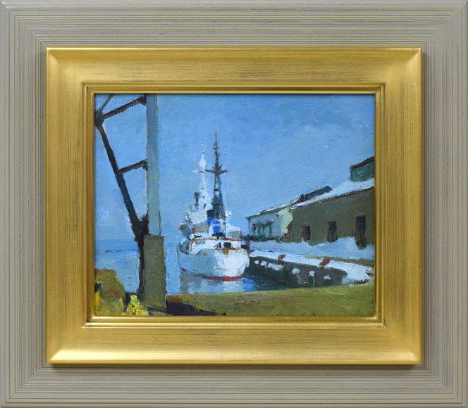 森本三郎「小樽港」油絵・F3号 絵画買取・販売の小竹美術