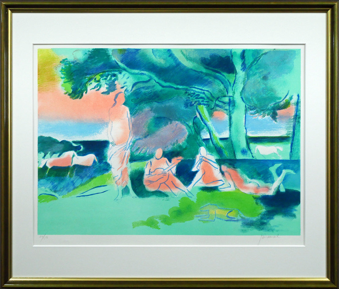 ポール・ギヤマン Paul Guiramand チューリップとバイオリン 水彩画