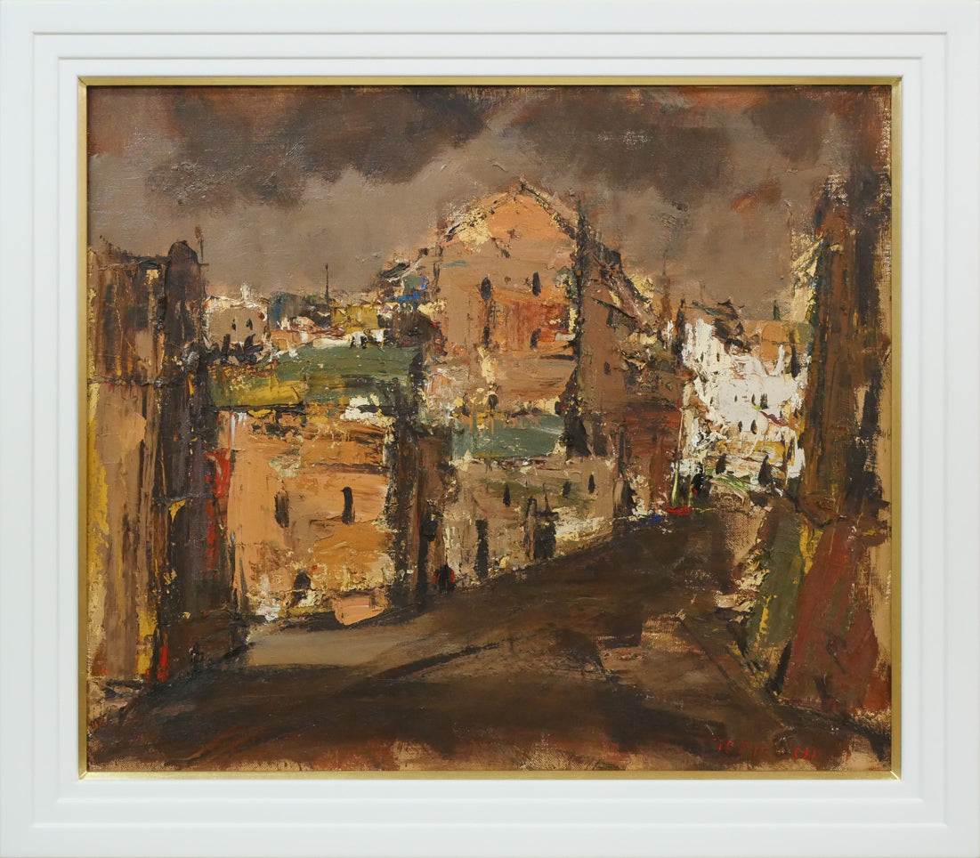友成晴雄「パリ裏通り」油絵・F10号 絵画買取・販売の小竹美術