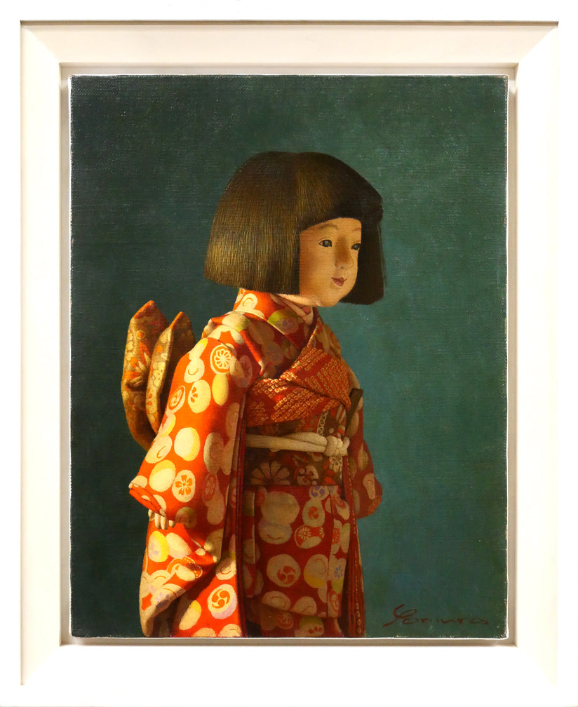 余村展「人形（市松人形）（白額）」油絵・F6号 絵画買取・販売の小竹美術