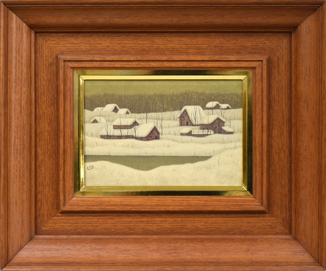 福井良之助「冬の部落」油絵・SM 絵画買取・販売の小竹美術