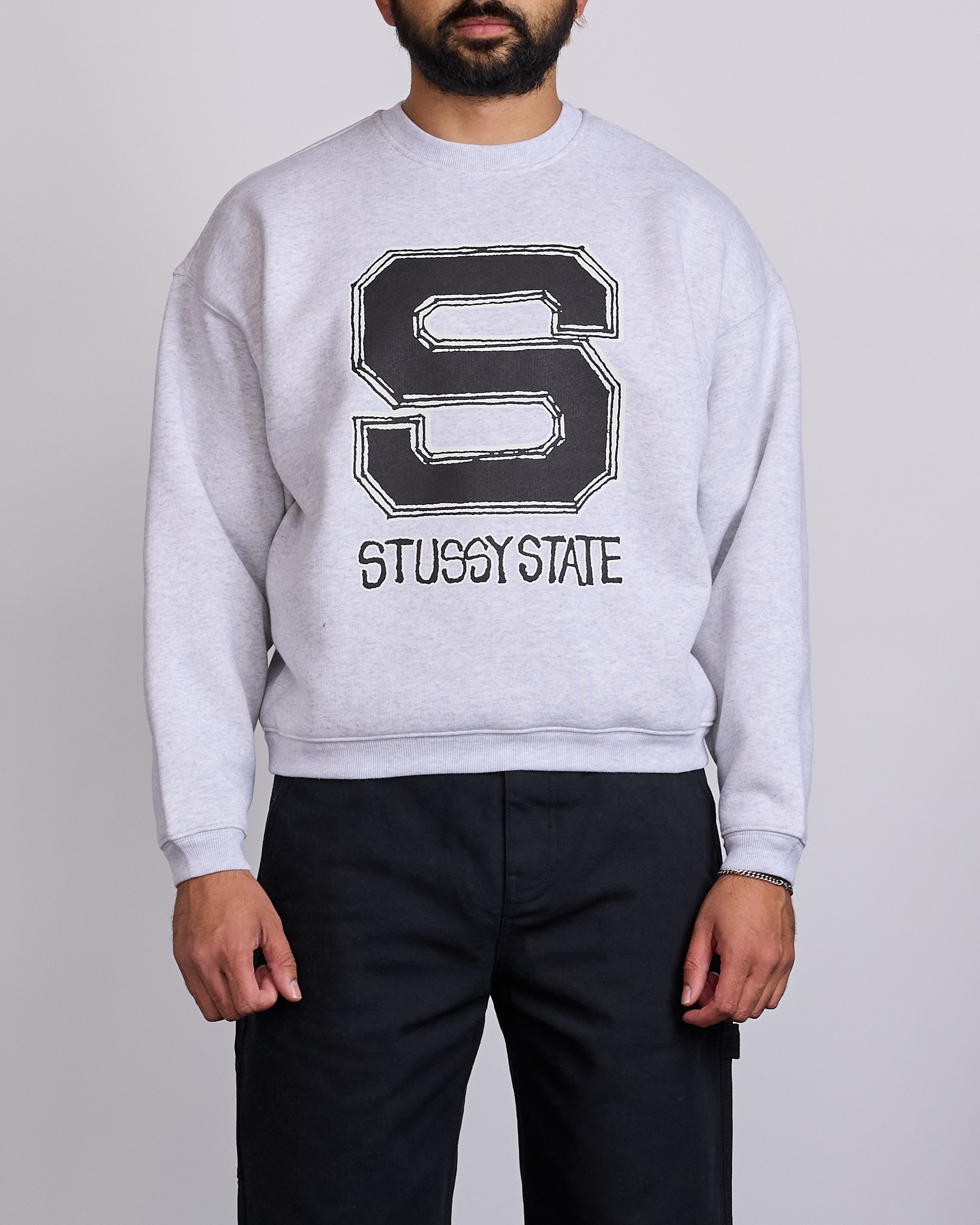 Stussy State Crewneck Ash Heather – LESS 17