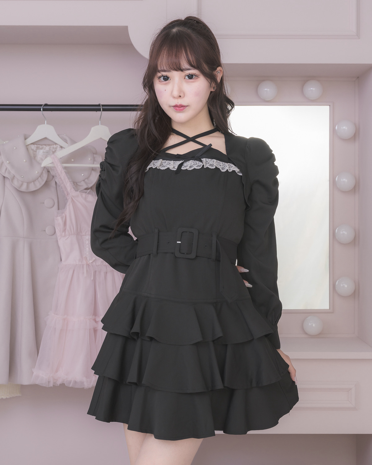 ティアードフリル長袖ミニワンピース – pium