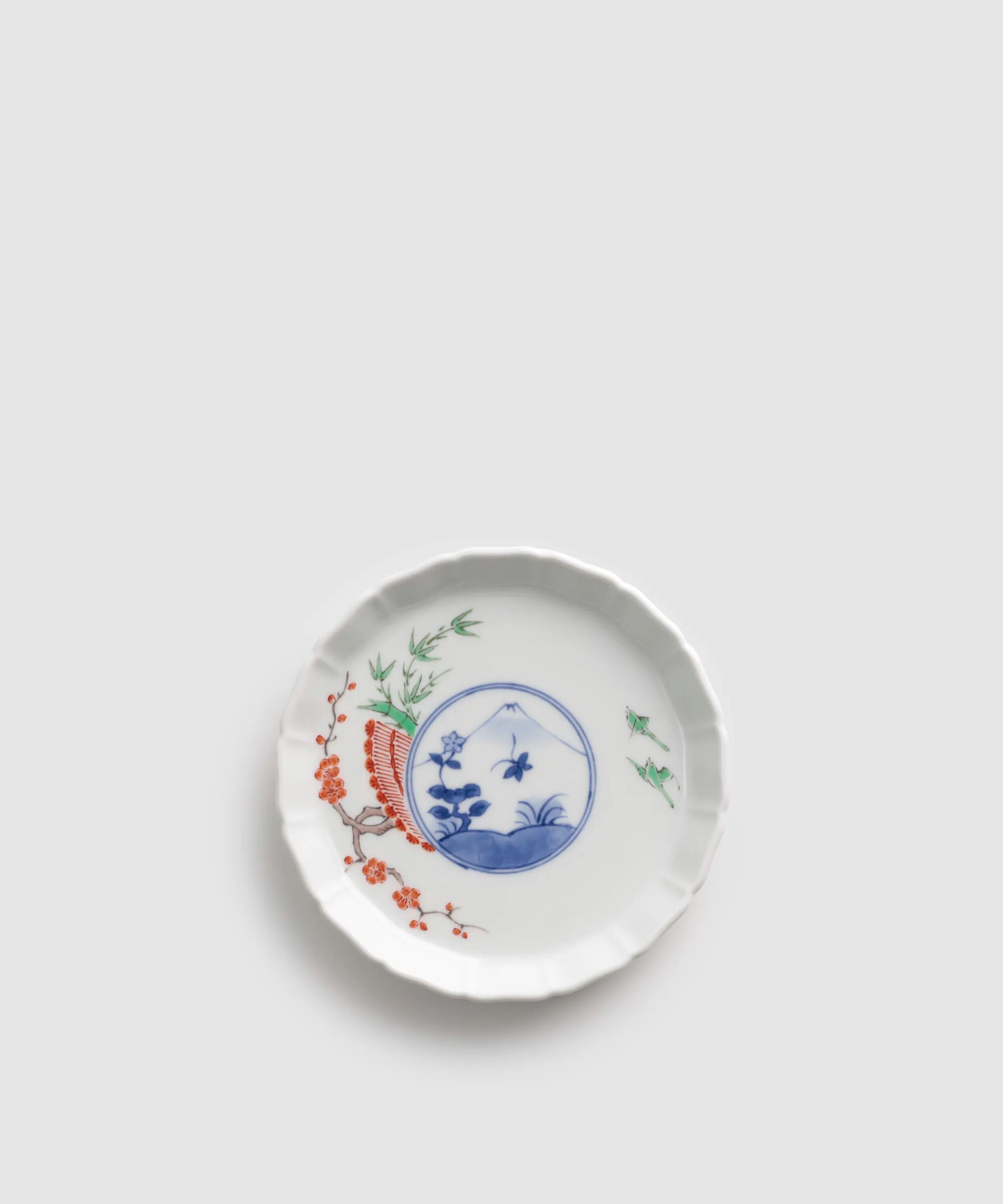 染錦梅にうぐいす富士山図 