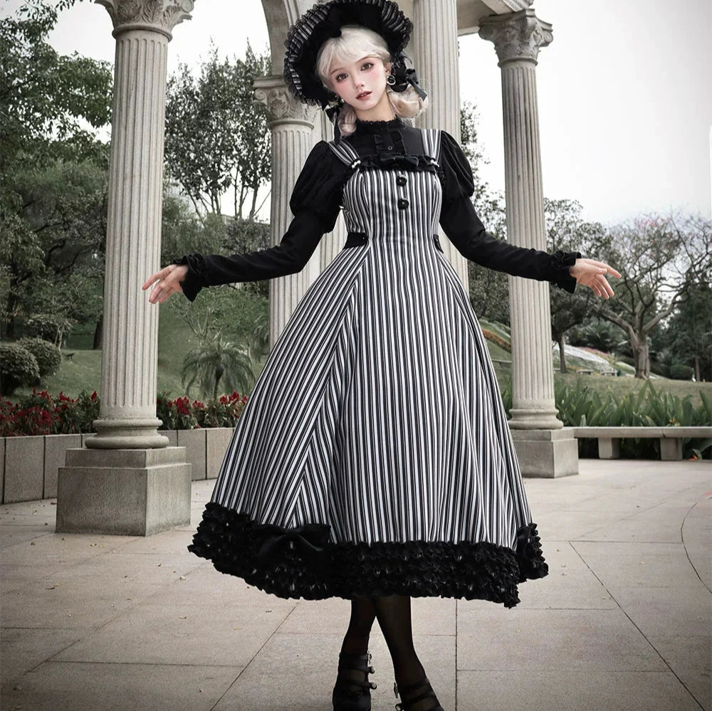 予約販売】Classic Chocolat Stripe ストライプジャンパースカート