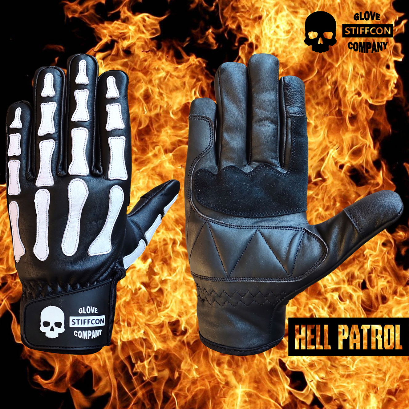 HELL PATROL BLACK_スティフコン本革バイクグローブ ヘルパトロール 黒