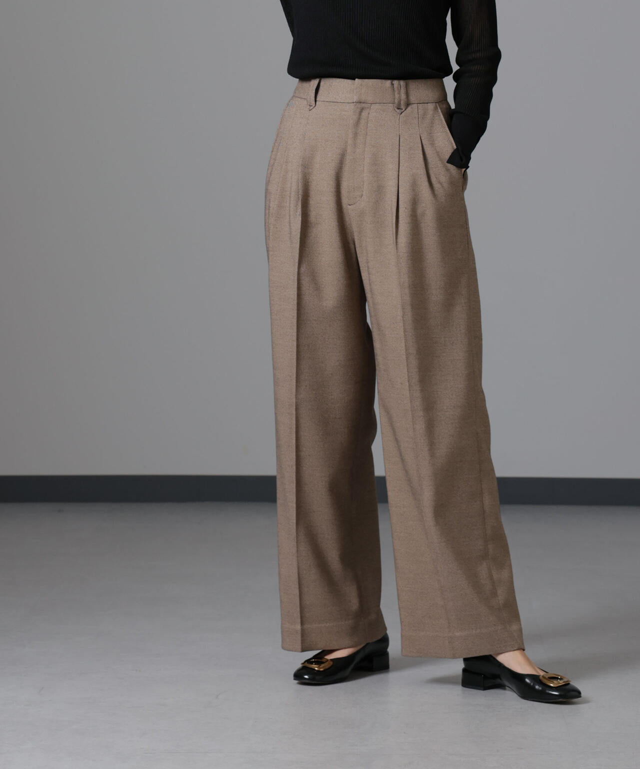 ツイード セミ ワイド タック パンツ ( セットアップ 可)