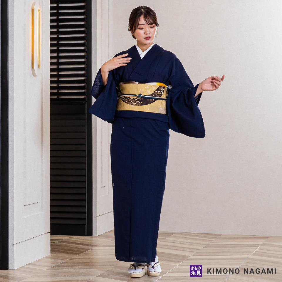 久留米絣│お仕立て上がり 洗える木綿きもの │フリーサイズ 留紺色に