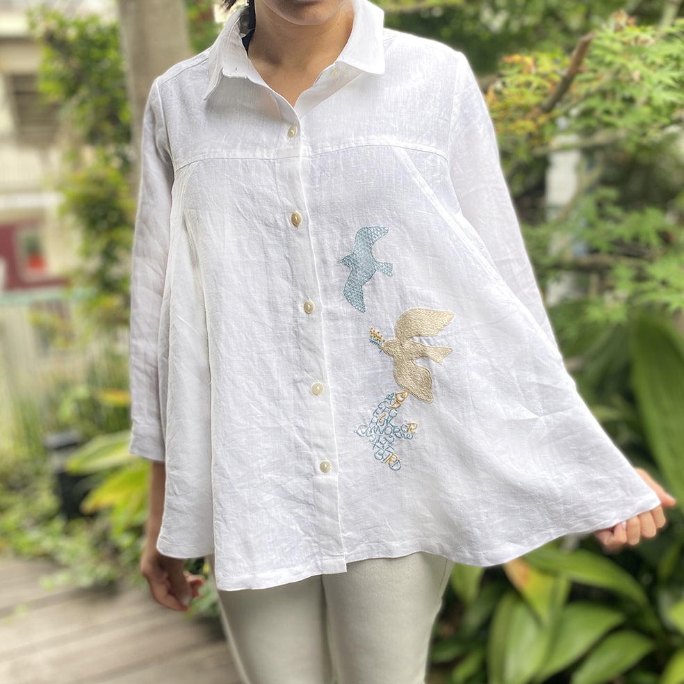 手刺繍リネンブラウス Birds – Zenma