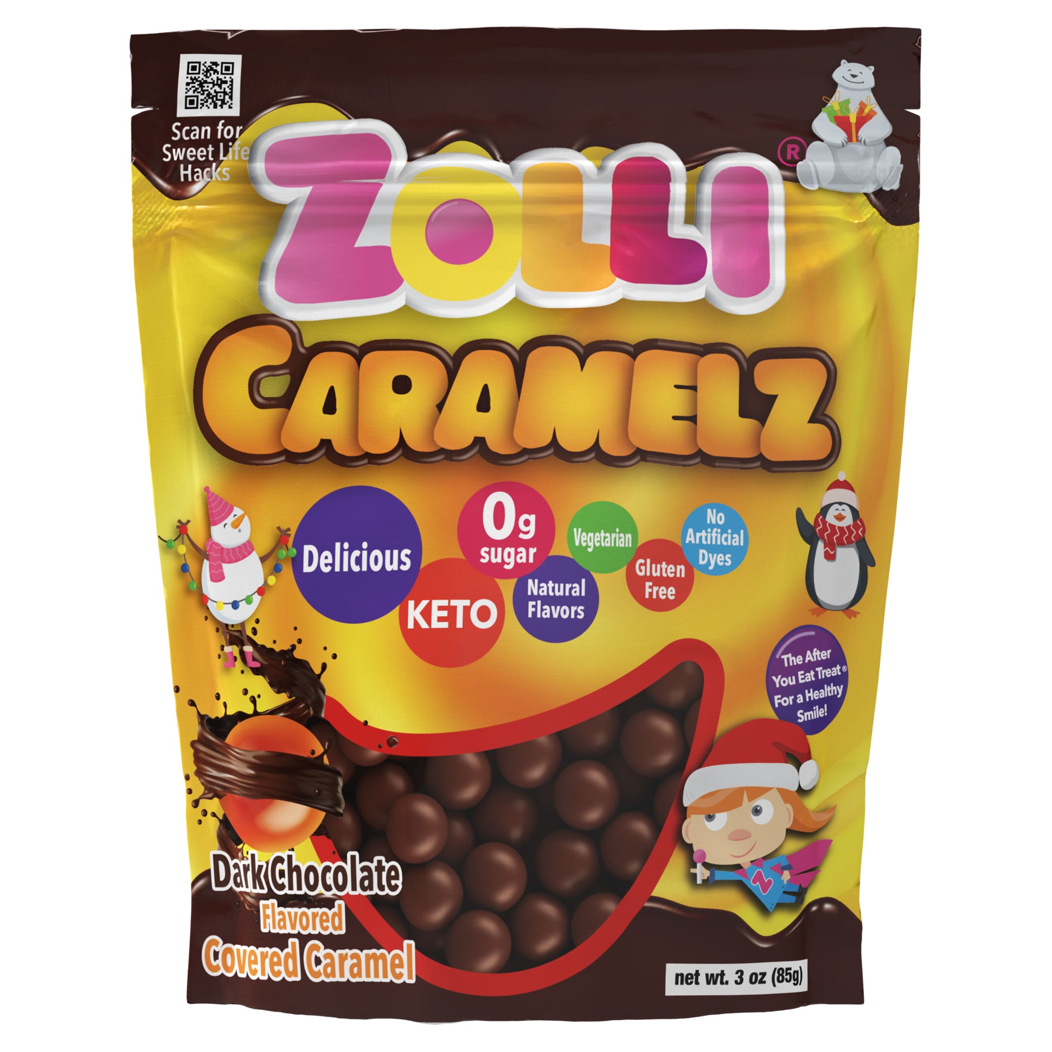 Holiday Zolli Sugar Free Dark Chocolate Caramels 3oz Bag – Zollicandy