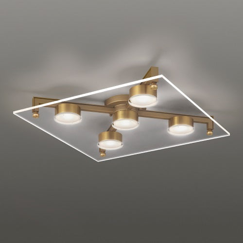 P-FLAT シーリングライト 5灯 クリア/ブラス W500mm - YAMAGIWA