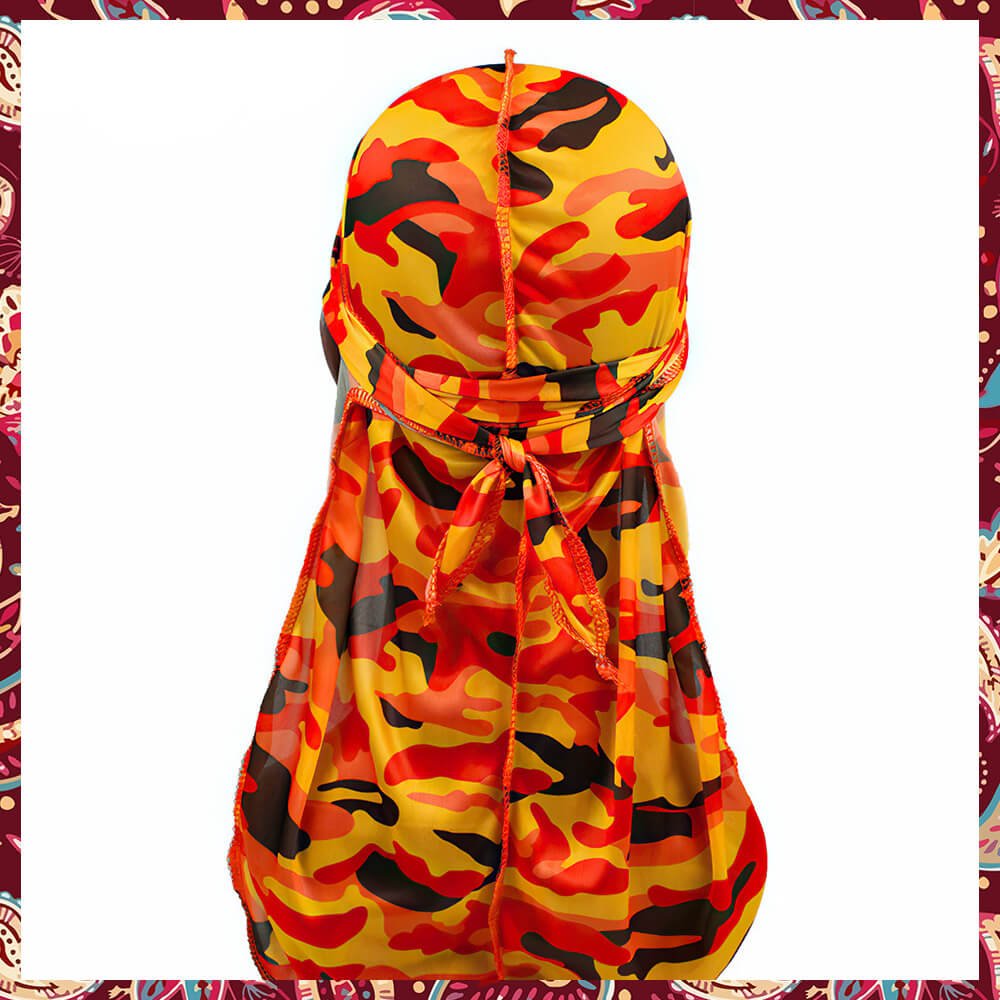 Orange Camo Silky Durag
