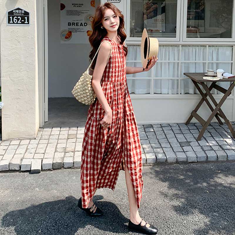 ギンガムチェックシャツワンピース（赤）春/夏 夏の陽射しに映える