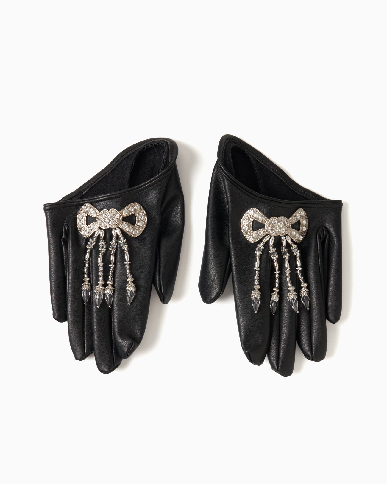 Ribbon bijou faux leather glove【Delivery in October 2025