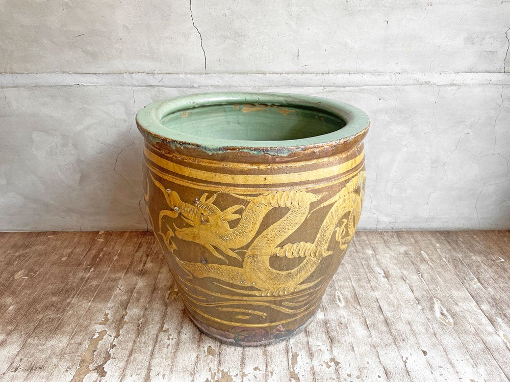 チャイナビンテージ Chinese Vintage ピータン甕 龍柄 壺 中国