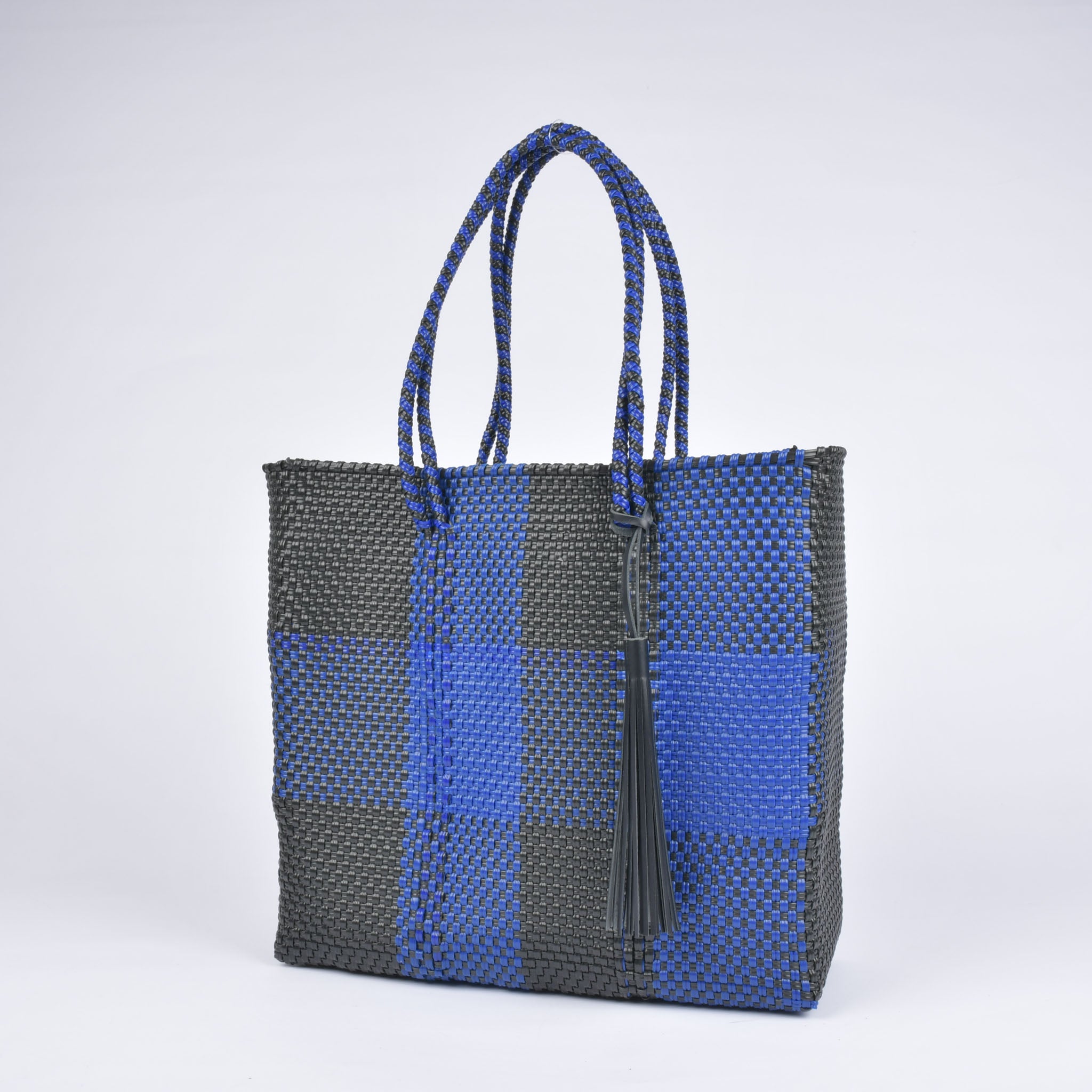 メルカドバッグ Lサイズ チェック ブラック×ネイビー