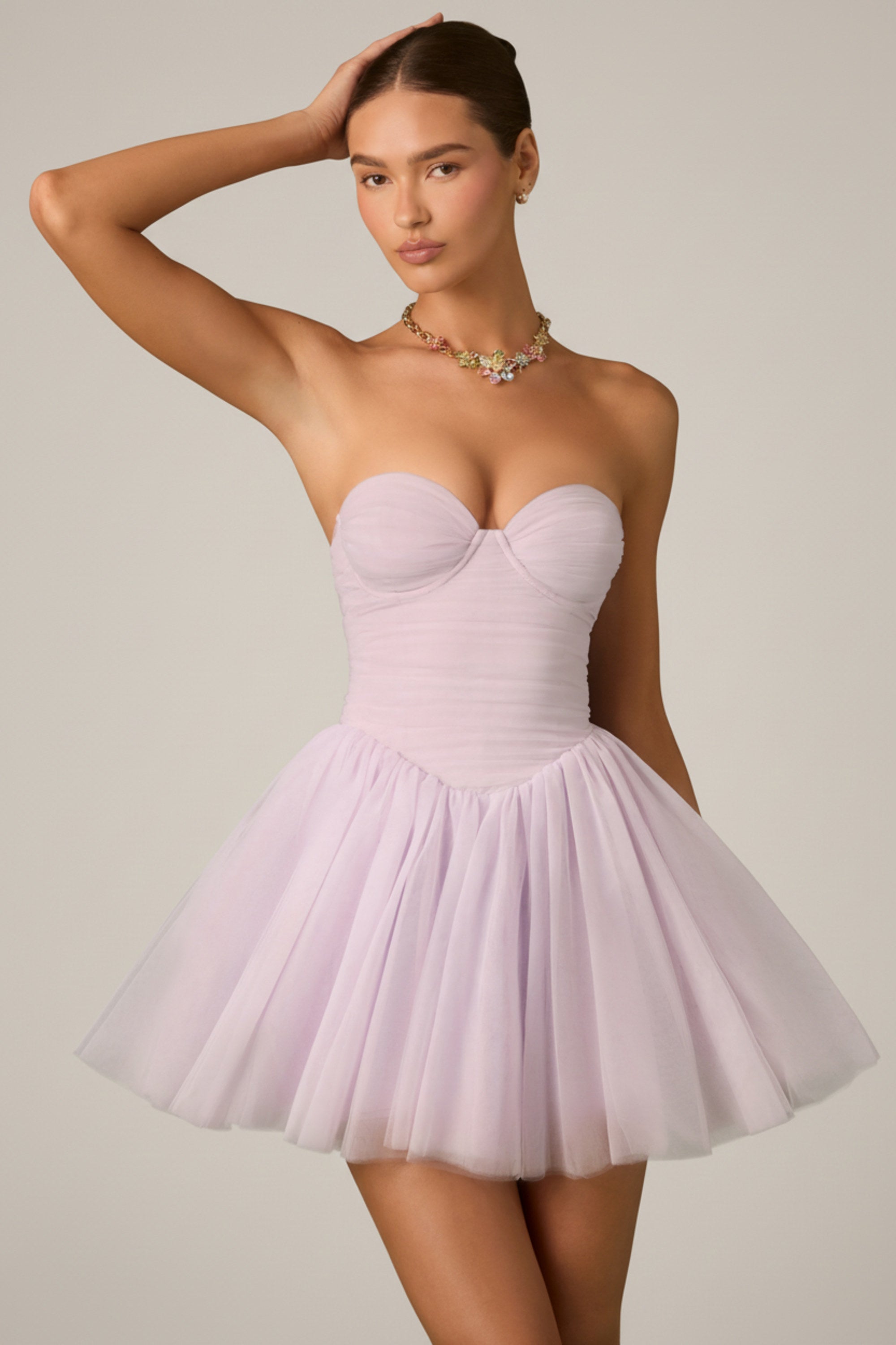 Dottie Tulle Corset Mini Dress in Lilac | Oh Polly