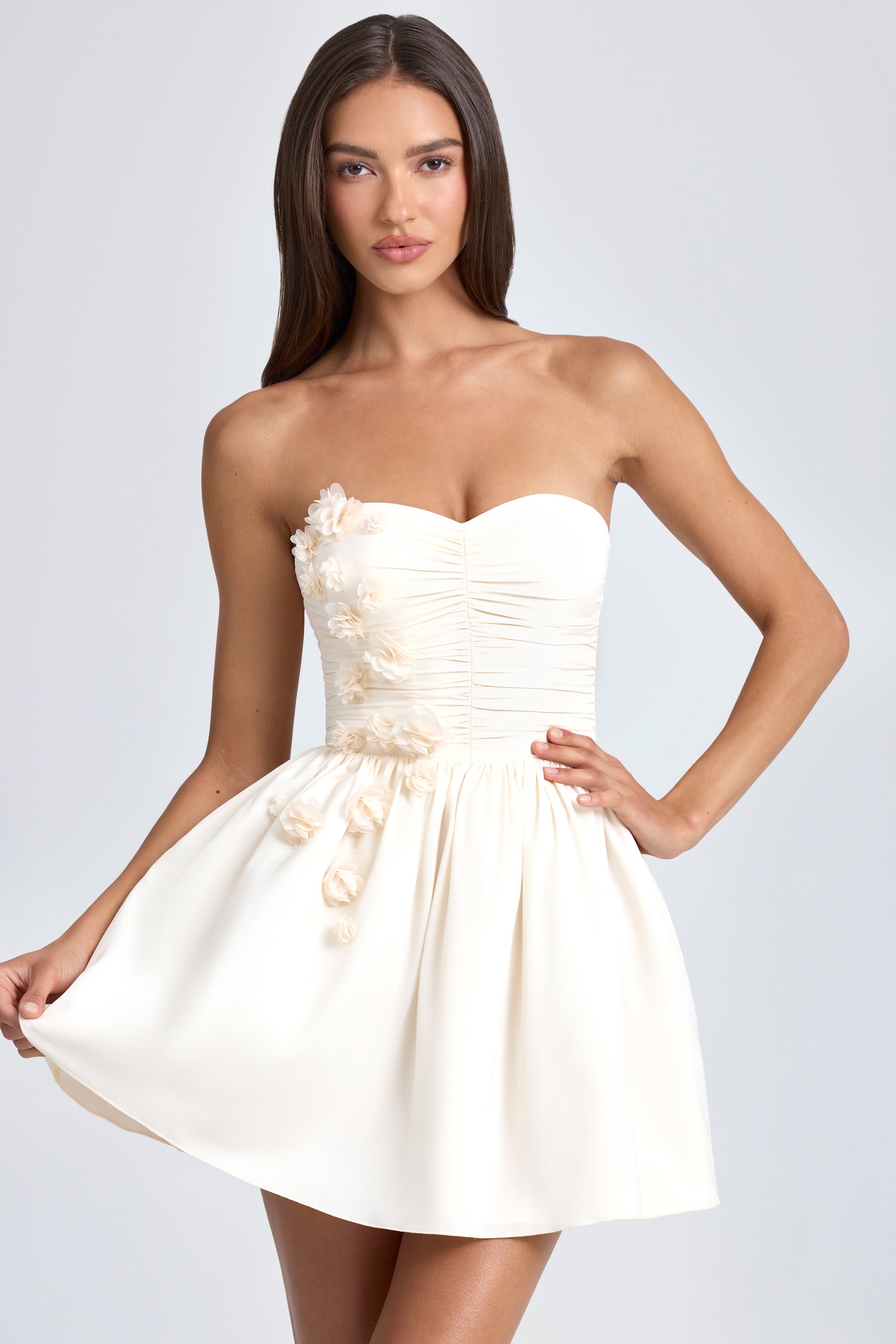 Bandeau Floral-Appliqué Corset Mini Dress in Ivory | Oh Polly