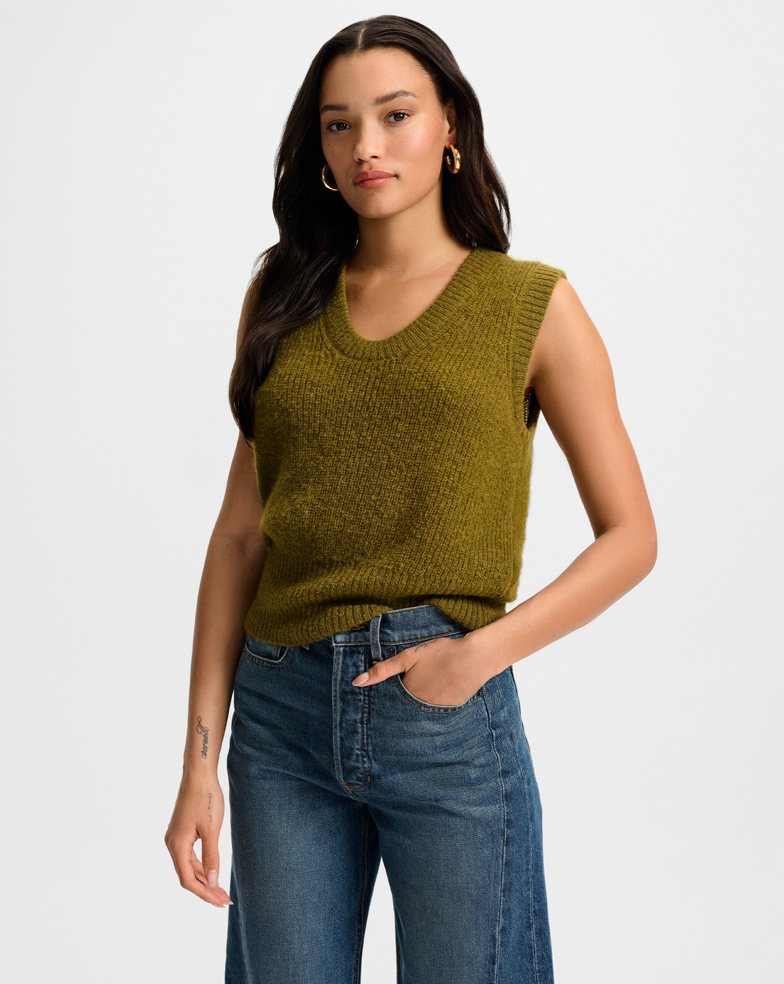 Jovana Mohair Sweater Vest in Moss Green | Veronica Beard