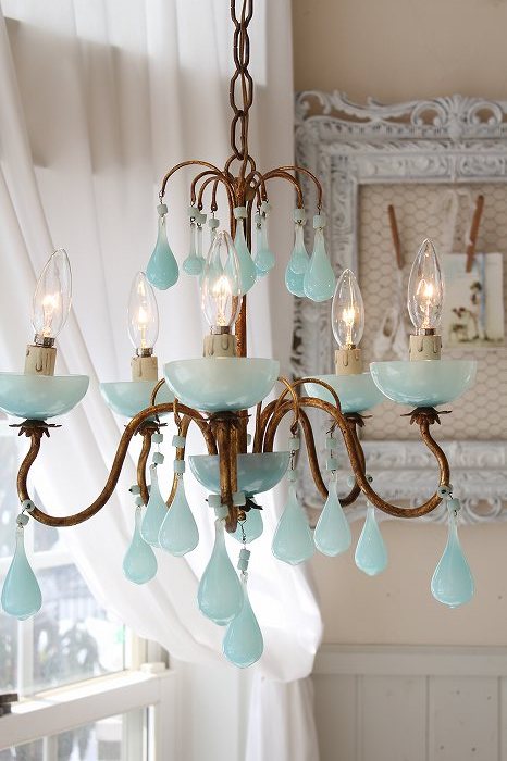 アンティークシャンデリア ブルームラーノ・オパーリンガラス 5灯