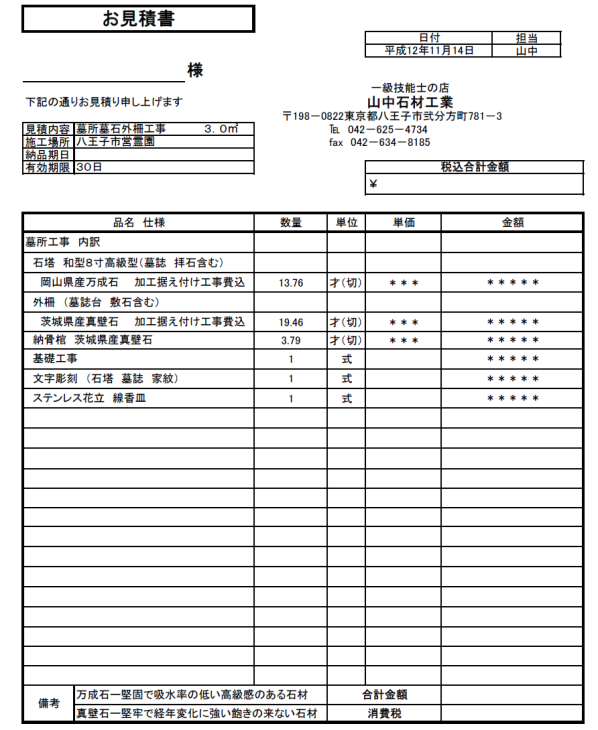 お墓の値段が高いと感じたら当店に見積もりをご依頼ください | 山中