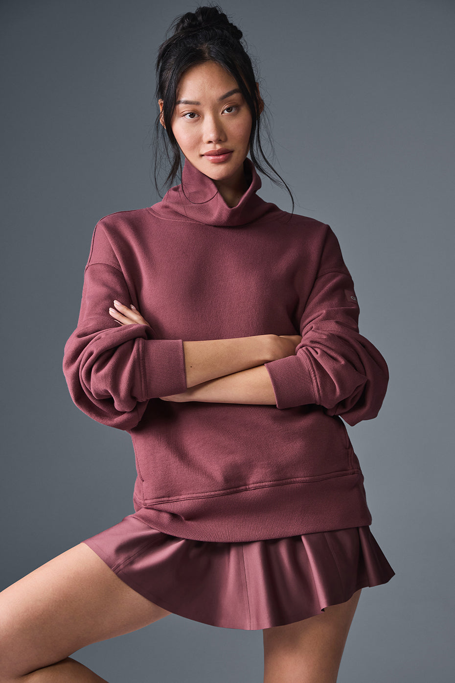 Hazy Mock Neck Pullover - Burgundy Truffle | ALO